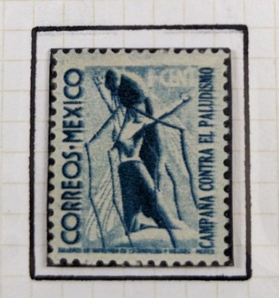 A blue stamp with a person in the back

Description automatically generated